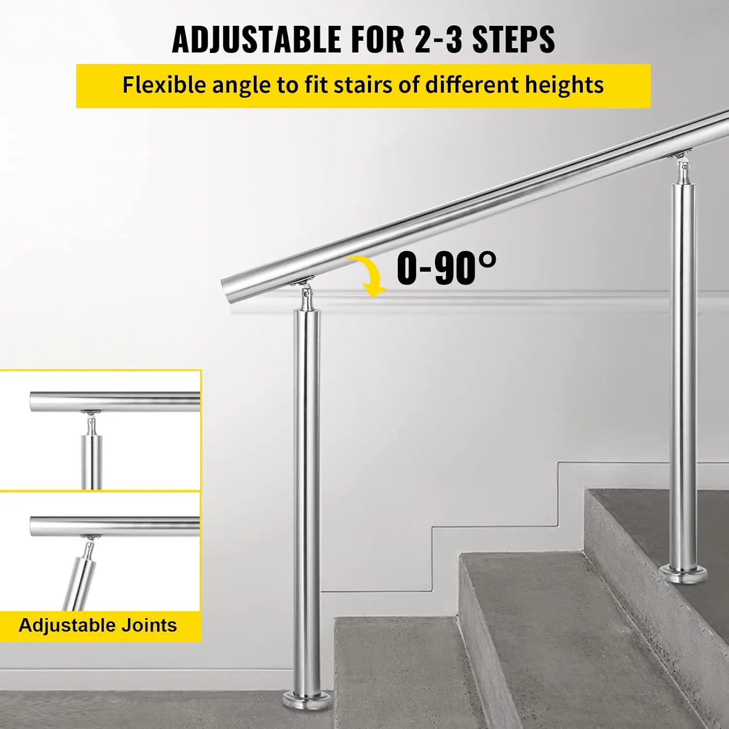 Stainless Steel Handrail 551LBS Load Handrail for Outdoor Steps 39x34" Outdoor Stair Railing Silver Stair Handrail Transitional