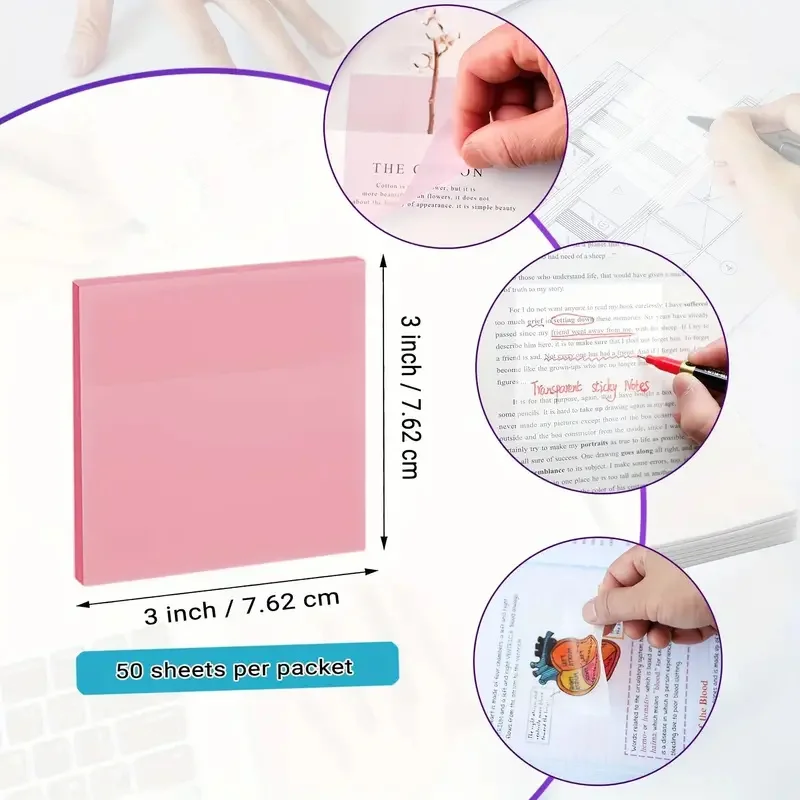 สัตว์เลี้ยงโปร่งใส Sticky Note Pads,Multicolor กันน้ํา Memo Notes,50 แผ่น Self-กาว Sticky Note สําหรับโรงเรียนสํานักงานครอบครัว