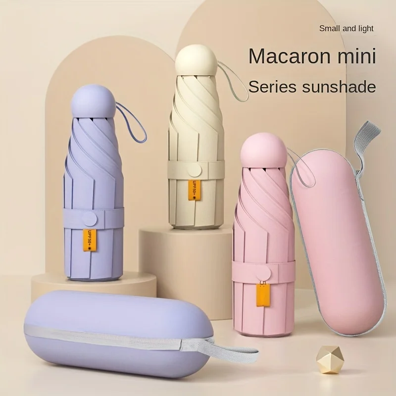 Mini paraguas de viaje compacto, sombrilla de cápsula con protección Uv, sombrilla ultraligera de 5 pliegues, Manual portátil
