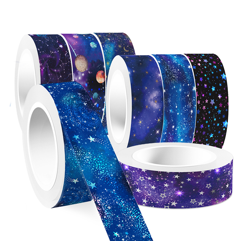 12Pcs 우주 Washi 테이프 Scrapbooking 용품 Washitape 일기 장식 장식 접착 테이프 학교 용품 마스킹 테이프