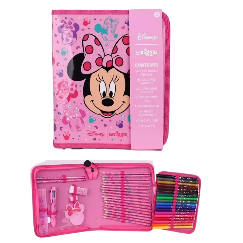 Genuíno disney austrália minnie rosa meninas estudante saco de escola papelaria caneta caso almoço mochila ombro duplo