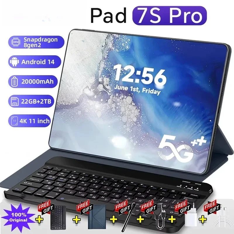 2025 Pad 7s pro Tablet PC Global Versie 20000 mah 10.1 Inch 4K Android Tabletten GPS 22 GB + 2 TB Tab 5G Dual SIM WIFI Voor Kinderen
