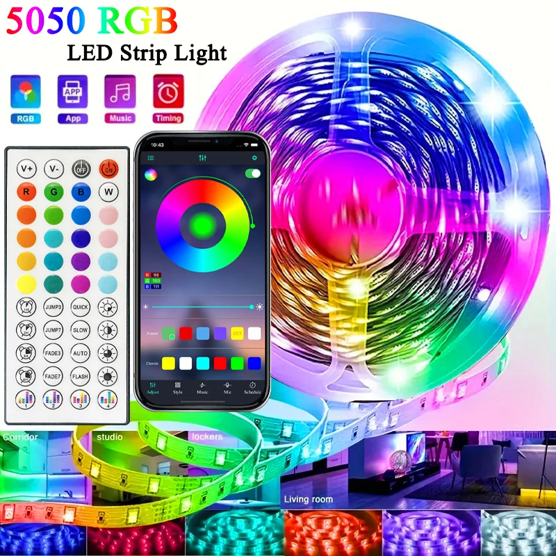 Tira de luces Led de 40M/131 pies, aplicación de 44 teclas, sincronización de música, Control remoto, USB, 5V, RGB, cinta Flexible para decoración de habitación, diodo de retroiluminación de TV