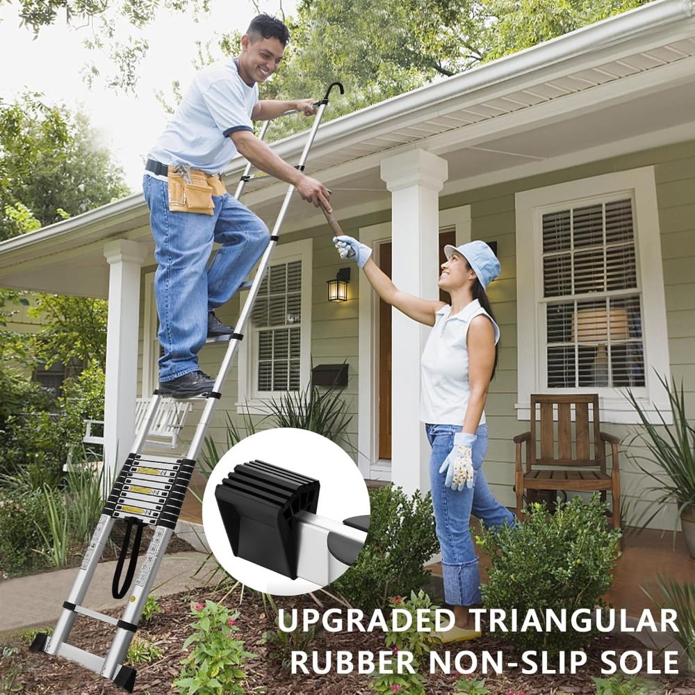 Escalera Telescópica de 6,2m de Aluminio, Pliable, Escalera Extensible con Barra de Equilibrio con Reposabrazos Extraíble, Mu