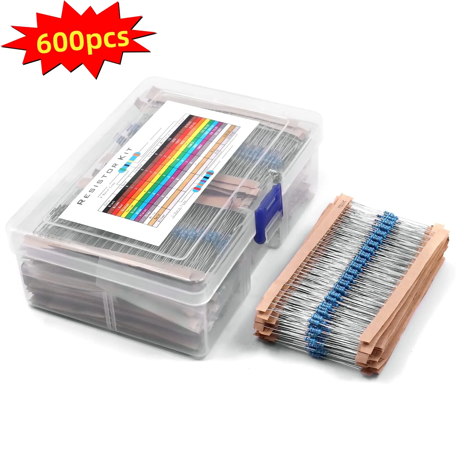600 Uds 1% juego de resistencias resistencia 1/4W Kit de resistencias de película metálica 10Ohm ~ 1M Ohm 30 valores Kit de componentes electrónicos