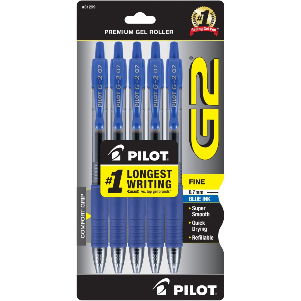 Retractable Gel Pens, Fine Point (0.7 mm), Blue Ink, 5 Count 588909355