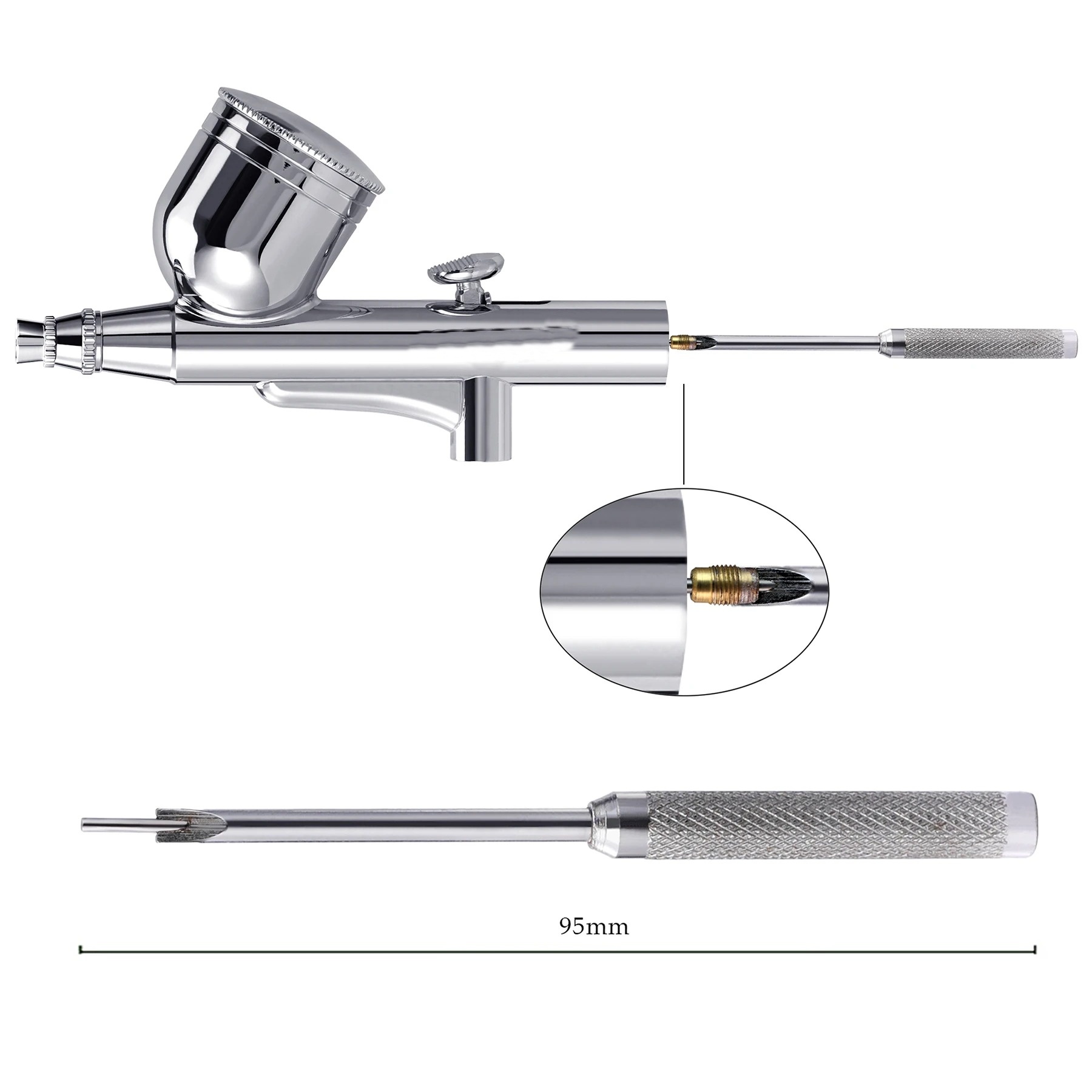 Kit de limpieza de aerógrafo, tarro de limpieza con soporte y cepillos de limpieza/agujas, cubiertas protectoras de aerógrafo con cepillo de doble punta