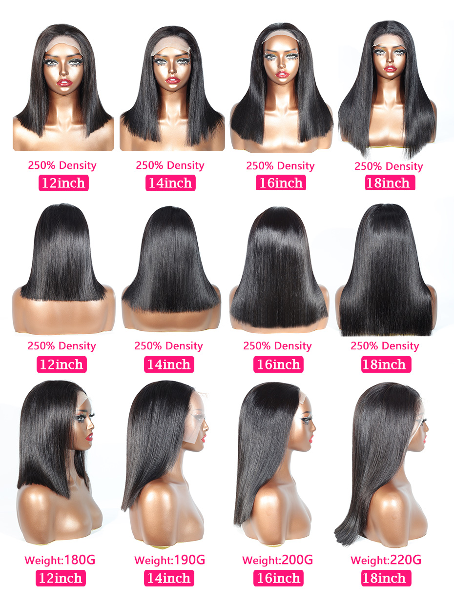 Необработанные вьетнамские волосы, плотность 250, 100, человеческие волосы, кружевные фронтальные парики, прямые натуральные черные 13x6, парик Боб, кружевные передние парики из человеческих волос