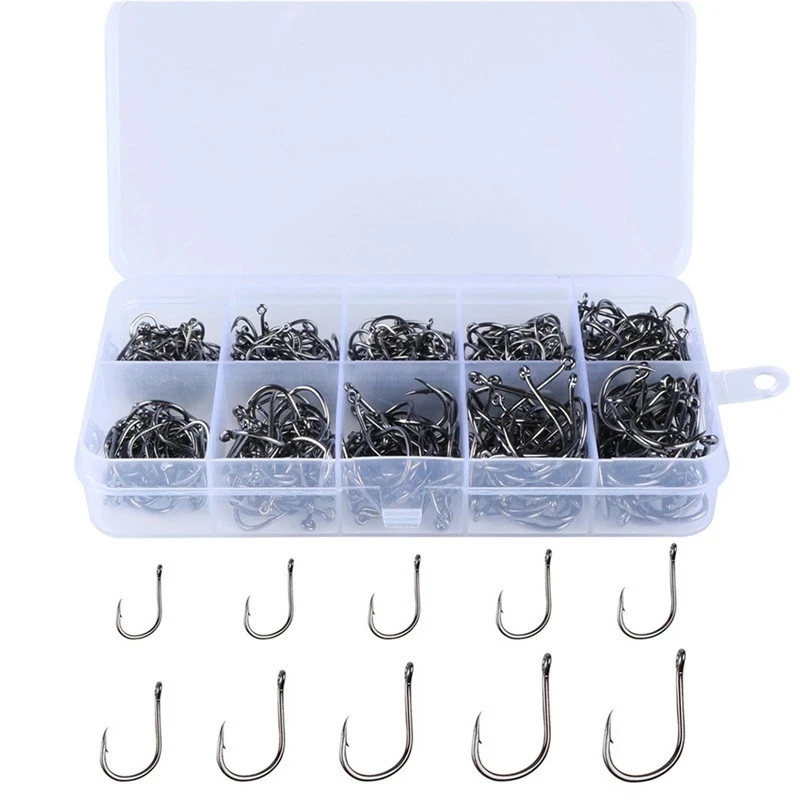 Ami da pesca Set da 100 pezzi Acciaio ad alto tenore di carbonio Sharp Durevole Amo spinato Attrezzatura da pesca su roccia Attrezzatura per attrezzatura Accessori con scatola