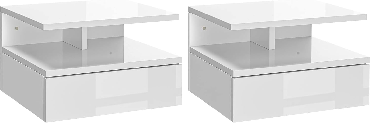Juego de 2 Mesitas de Noche Flotantes Mesitas de Noche Colgantes con 1 Cajón y Estante Abierto para Dormitorio 35x32x22,5