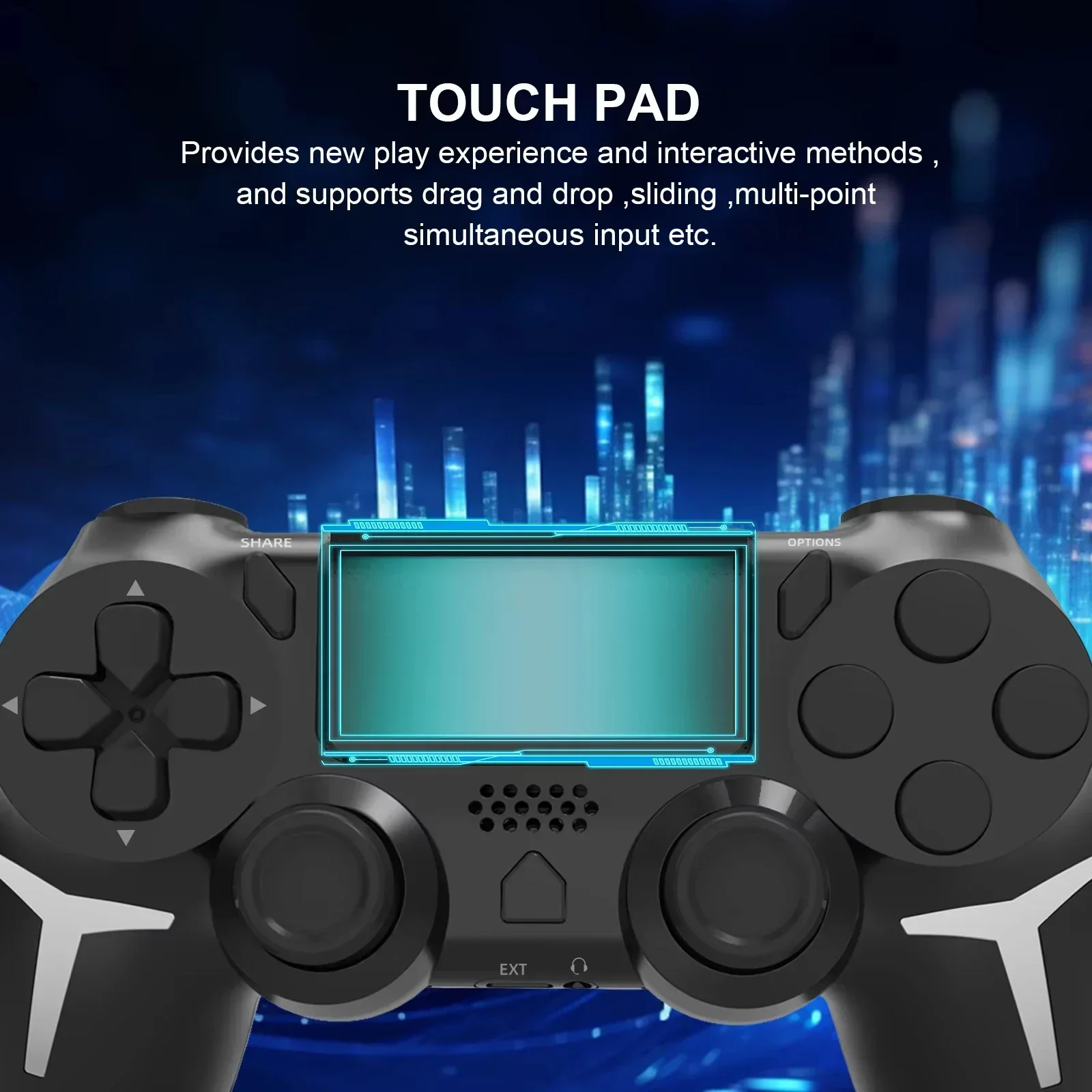 GAMINJA Wireless Gamepad with 6-Axis Gyroscope Dual Vibration Touch Pad - Bluetooth Controller for PS4 PS3 Console And PC
