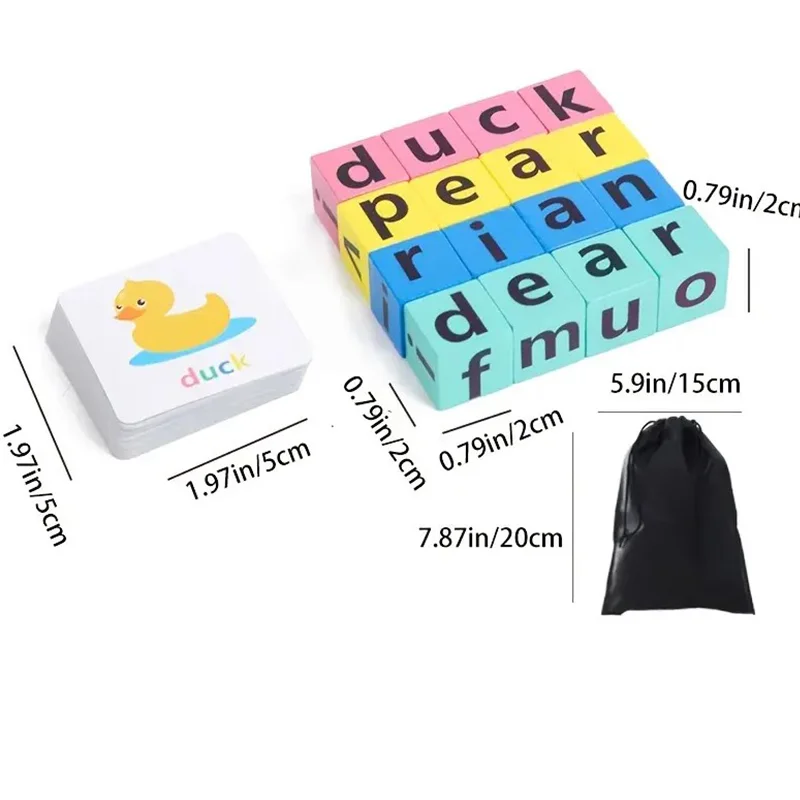 Word Spelling Game Wooden Reading Building Blocks With 40 Cards Letters Puzzle For Kids Montessori Alphabet Learning Toy