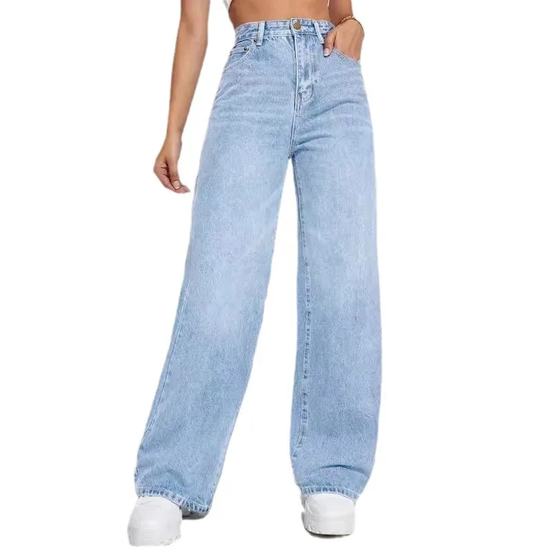 กางเกงยีนส์ผู้หญิง DENIM Y2k กางเกงขากว้างกางเกงยาวเอวสูงหลวมสบายๆแม่ตรงกางเกง Elegant Splice ฤดูใบไม้ร่วงฤดูหนาว