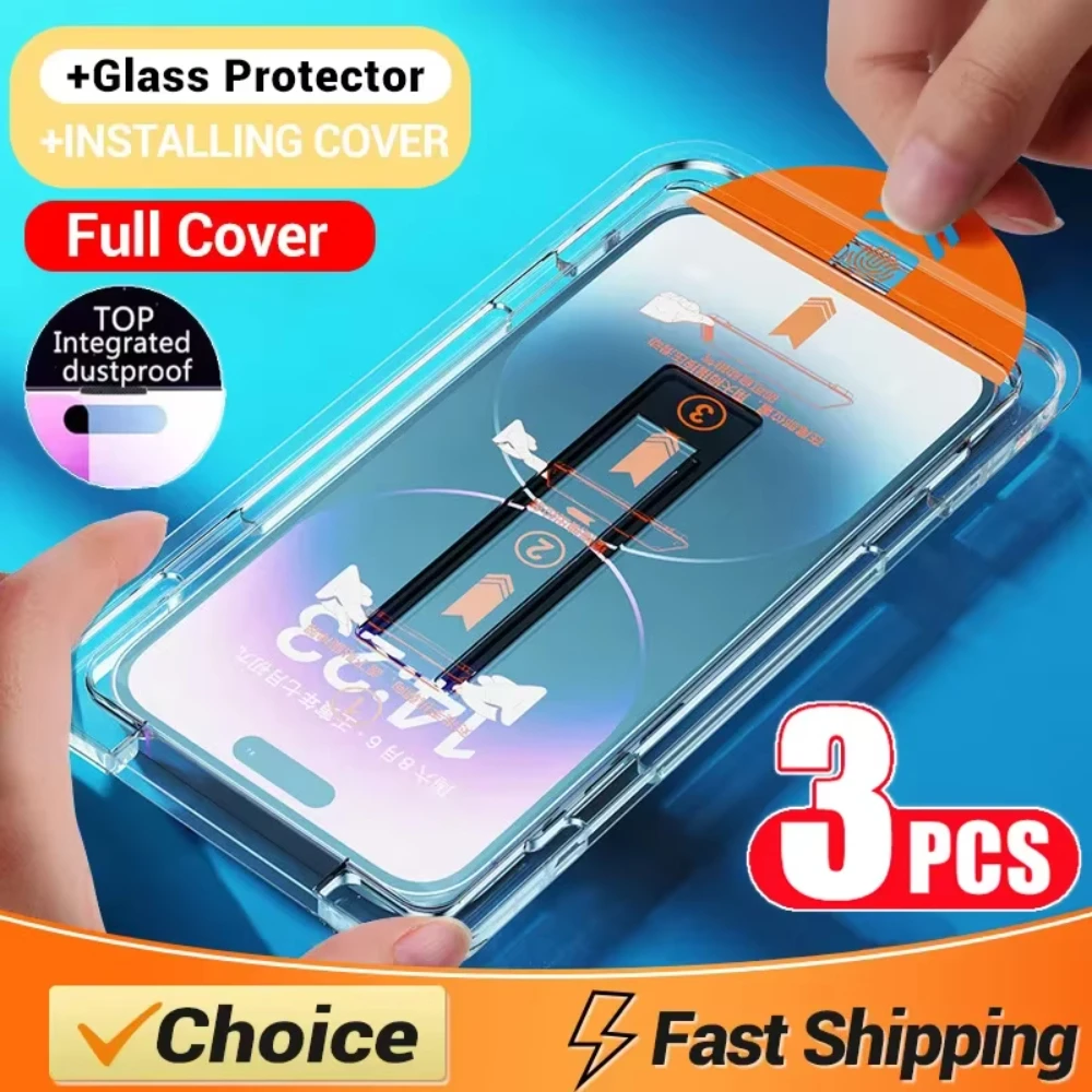 NNBILI 3Pcs Oleophobic Coating Dust Free Easy Installation Screen Protector For iPhone 14 11 13 12 15 Pro Max Mini XS 16e Glass