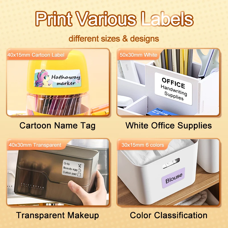 DETONGER P1 2 Rolls Stickers Paper Self-adhesive Cute Series Color Label Paper