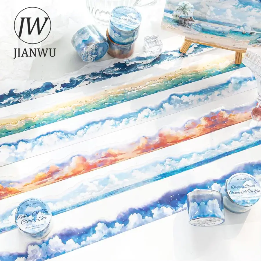 JIANWU 30mm*200cm Walking Towards The Sea of Cloud Series Vintage Material Collage PET Tape Creative DIY Journal Stationery