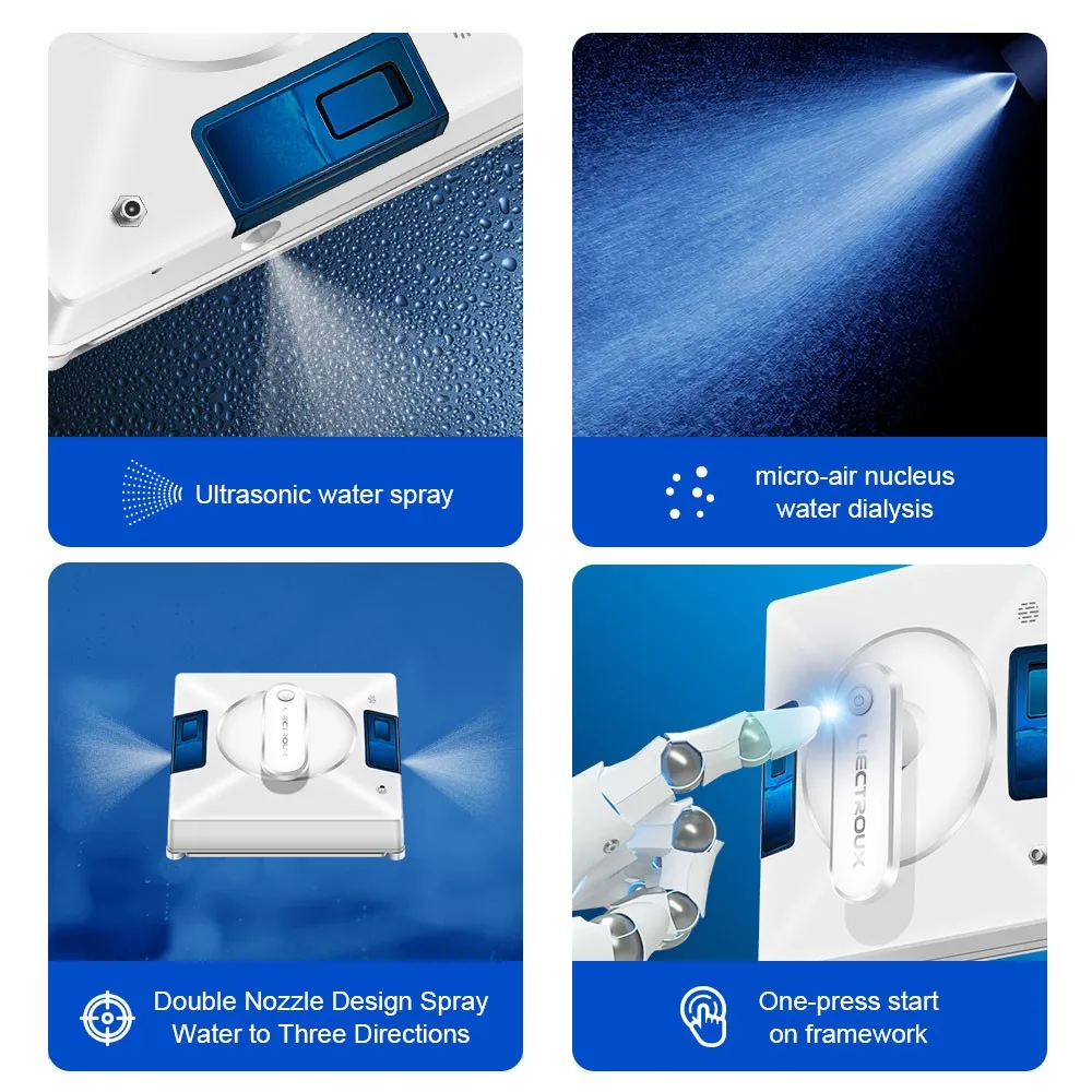 (CodePromo: AEWD55) Robot Lavavetri Liectroux YW509, Spruzzo d'Acqua a 4 Vie, Robot Pulisci Finestre per Pavimenti in Vetro, Pareti in Vetro, Robot Aspirapolvere per Finestre, Navigazione Intelligente