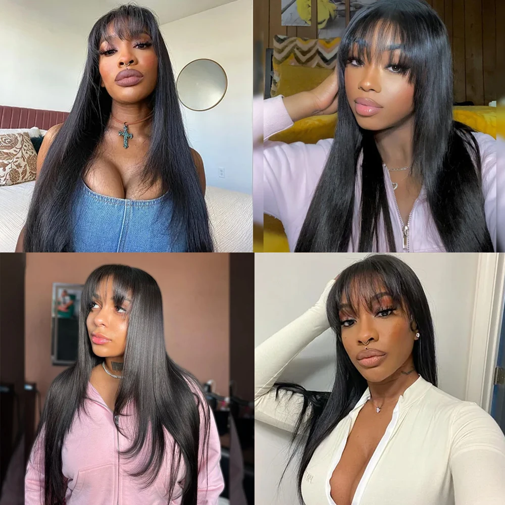 Pelucas de corte en capas rectas con flequillo, encaje HD, cuero cabelludo falso, peluca de encaje en capas naturales sintéticas para mujeres, peluca sin pegamento resistente al calor