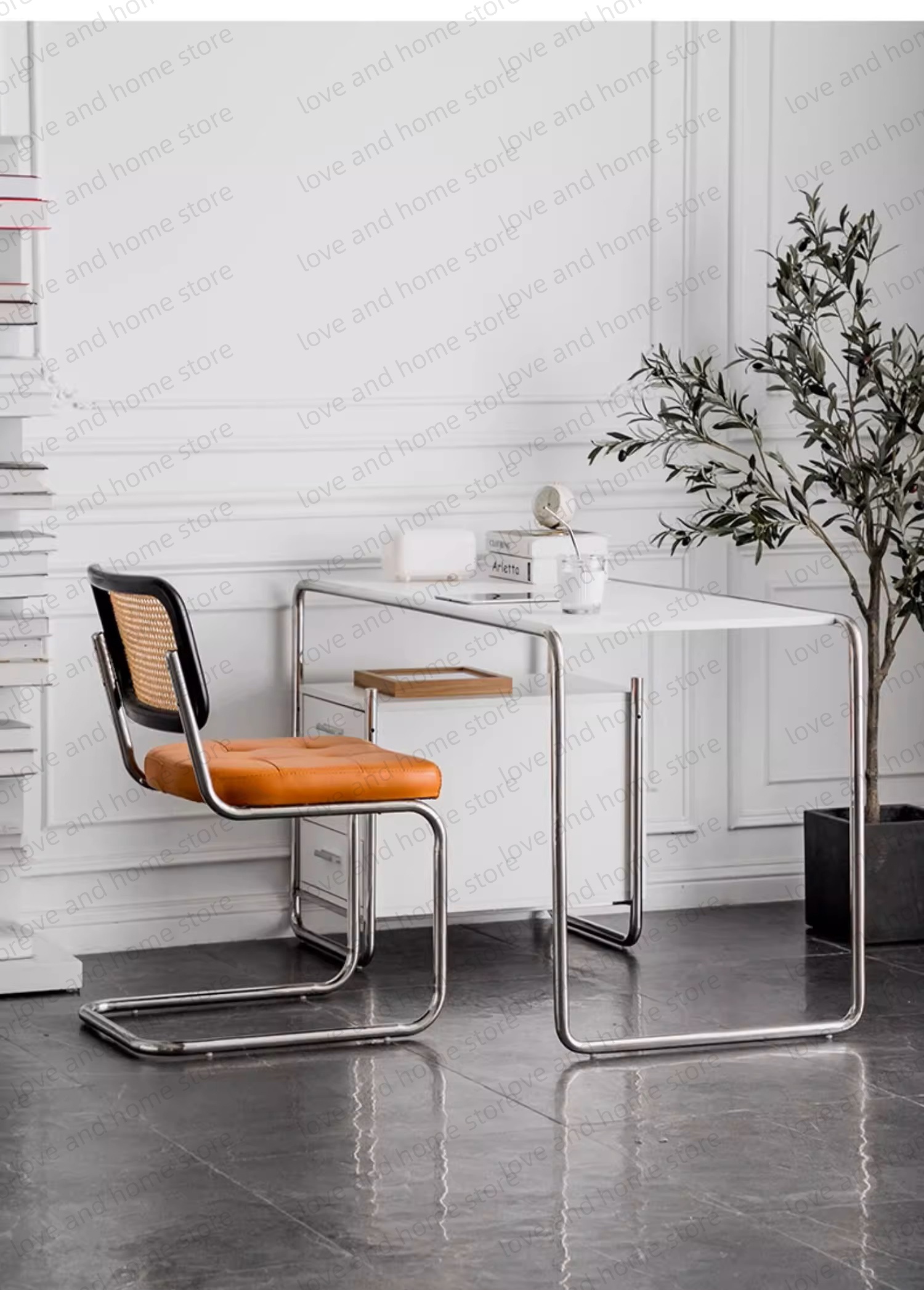 Bauhaus Escritorio de acero inoxidable MDF de acero tubular compacto con cajón Escritorio de computadora Escritorio de oficina