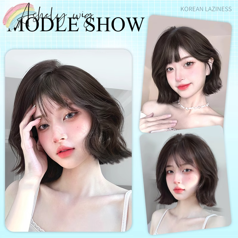 Peruca curta preta mulher simulação natural cabelo wendy rede de cabelo curto vermelho redução de idade clavícula cabelo invisível conjunto peruca inteira