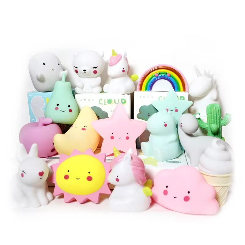 น่ารัก LED Night Light หมียูนิคอร์นไดโนเสาร์กระต่ายการ์ตูนสัตว์โคมไฟข้างเตียงสําหรับห้องนอนเด็กสีเหลืองสีฟ้าสีชมพูสีขาว