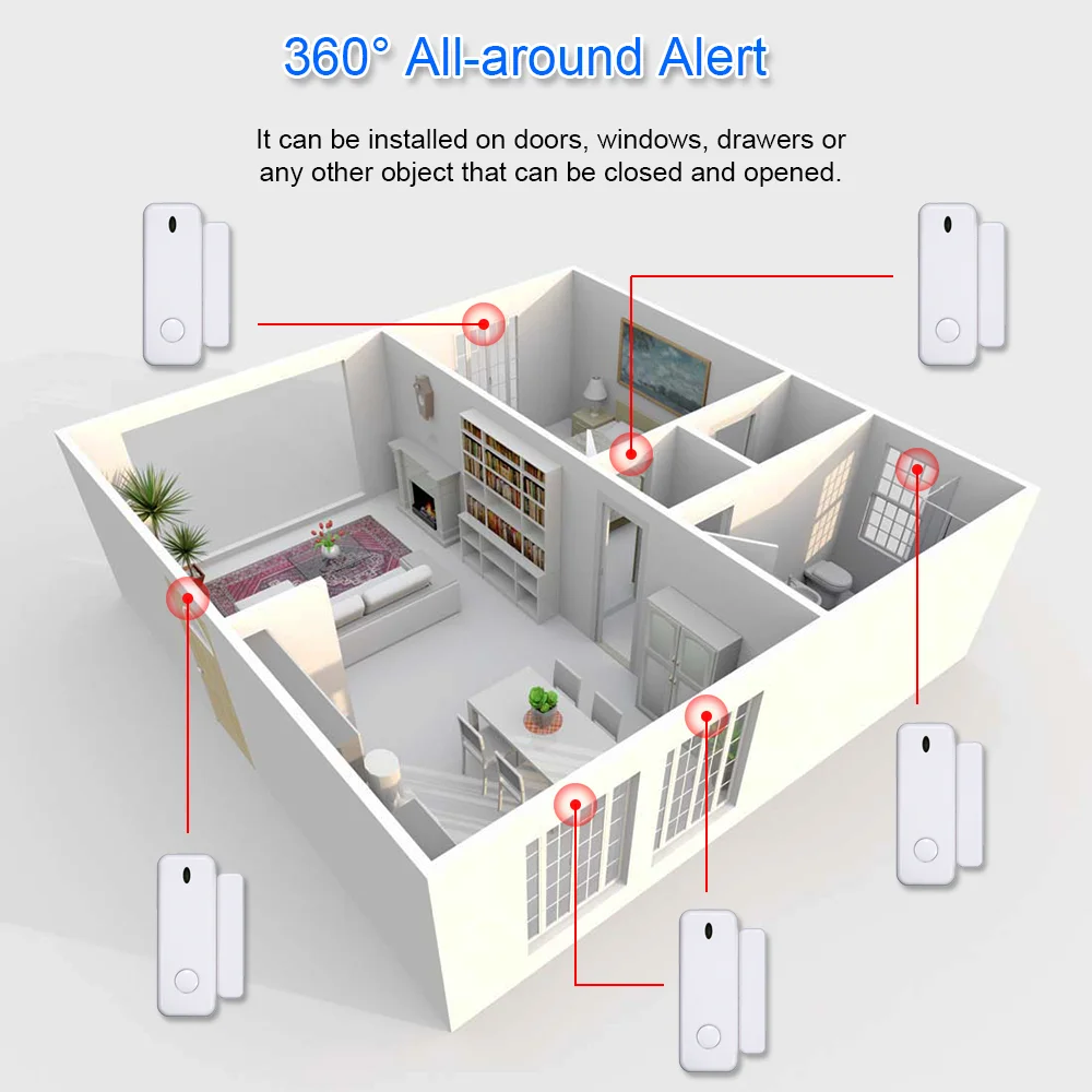 TAIBOAN 433MHz Door Magnet Sensor Wireless Home Window Detector for Alarm System App Notification Alerts Family Safety