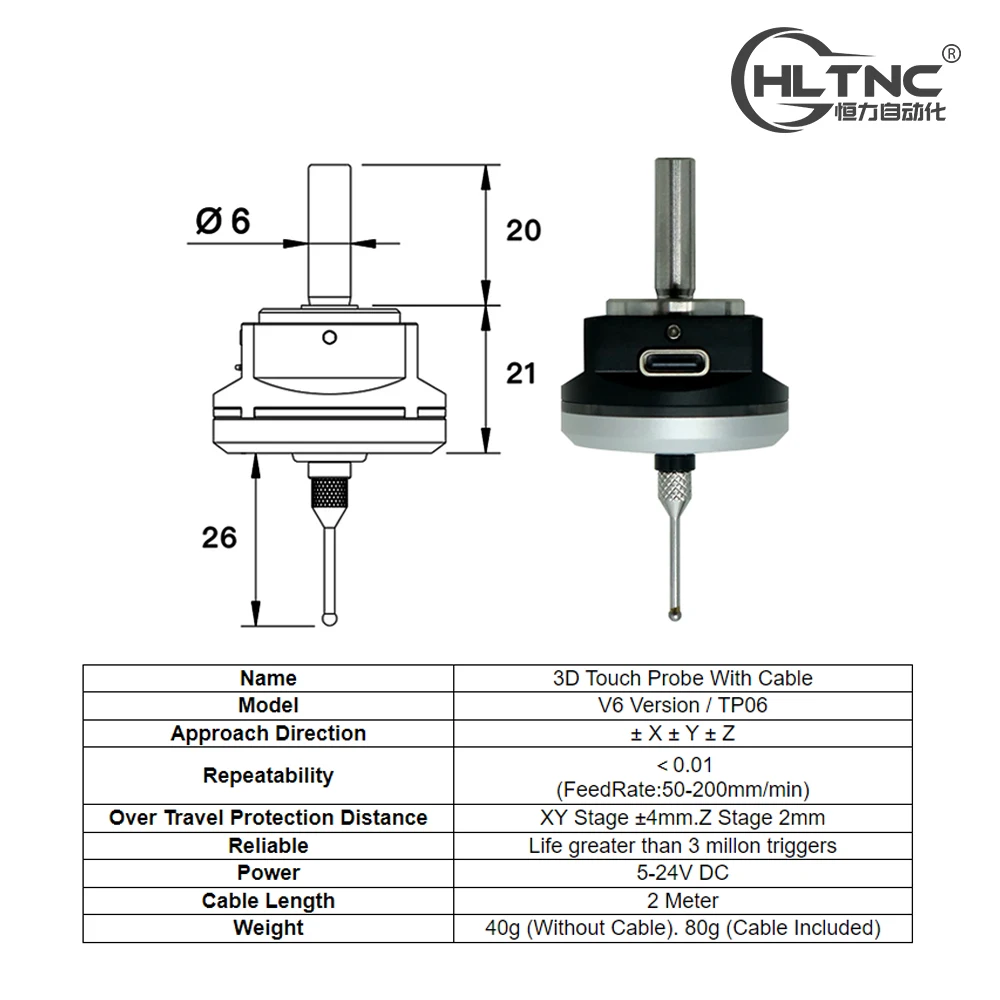 HLTNC 2024 V6 Anti-roll 3D Touch Probe Edge Center Finder Desktop CNC Probe Fit Mach3 and GBRL For CNC Engraver Milling Router