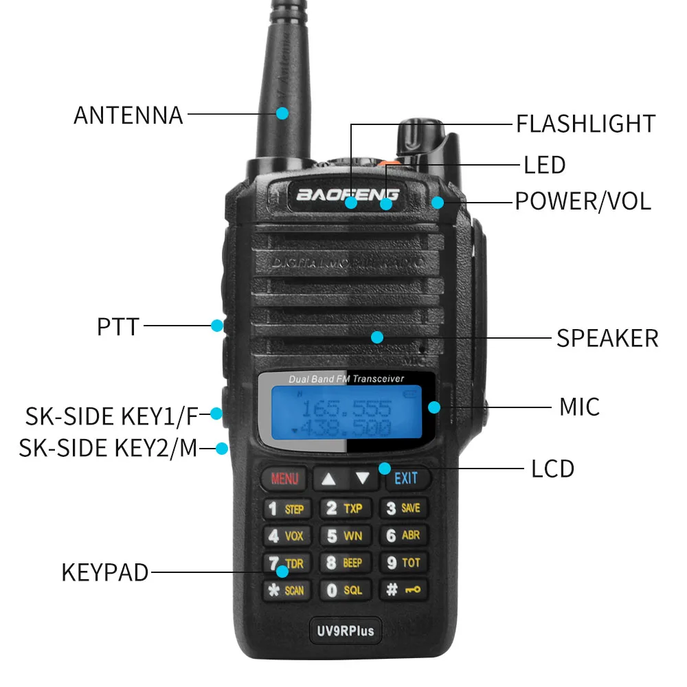 Baofeng UV-9RPlus 136-174MHz 400-520MHz VHF UHF banda Dual IP67 impermeable 8W 128Ch linterna FM Walkie Talkie UV-9R Plus