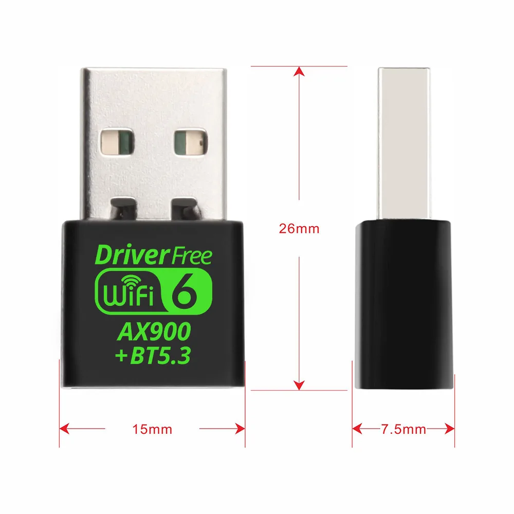 WiFi 6 AX900 Bluetooth 5.3 WiFi USB Adapter Wireless Dual Band 2.4G&5GHz Wi-Fi Antenna USB For PC/Laptop Win10/11 Driver Free