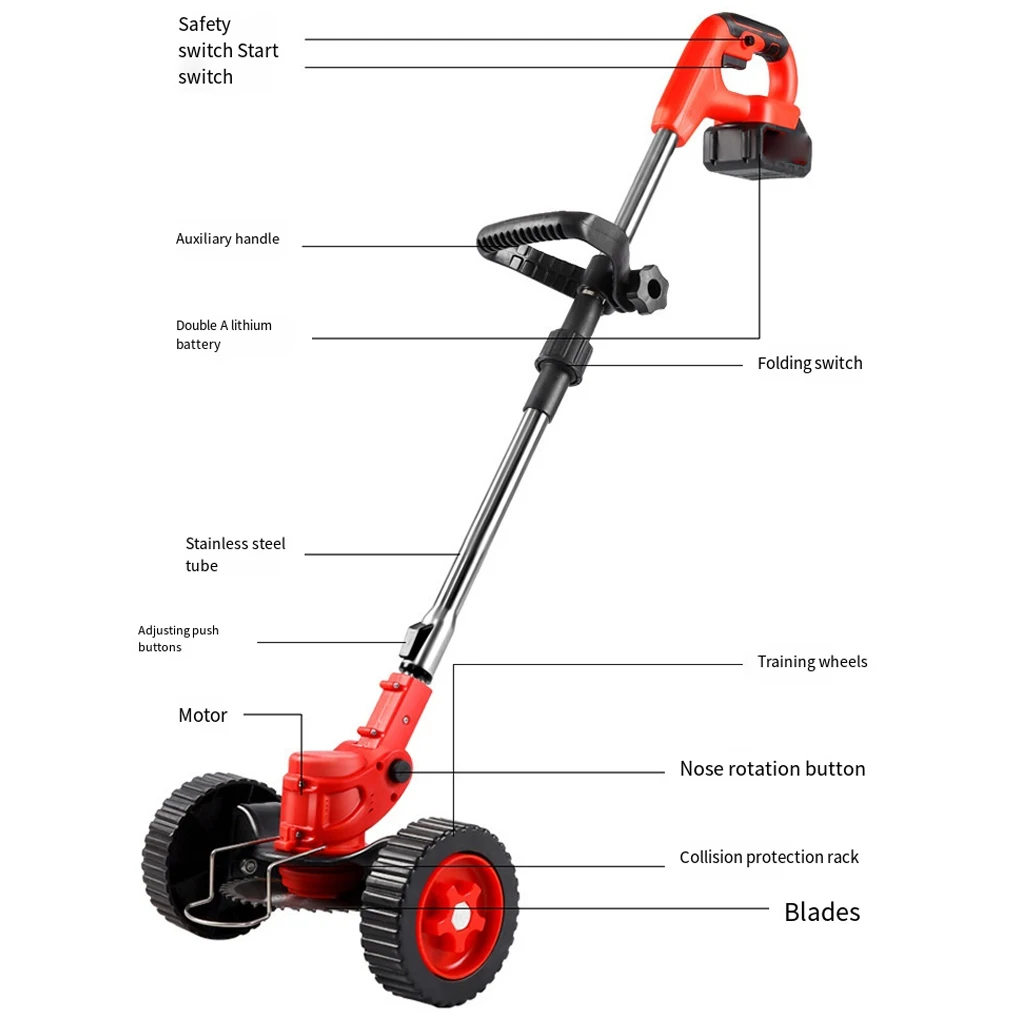Portable 8kg Grass Trimmer Cordless Weed Wacker Battery Operated For Small Machines More Reliable Wheel type
