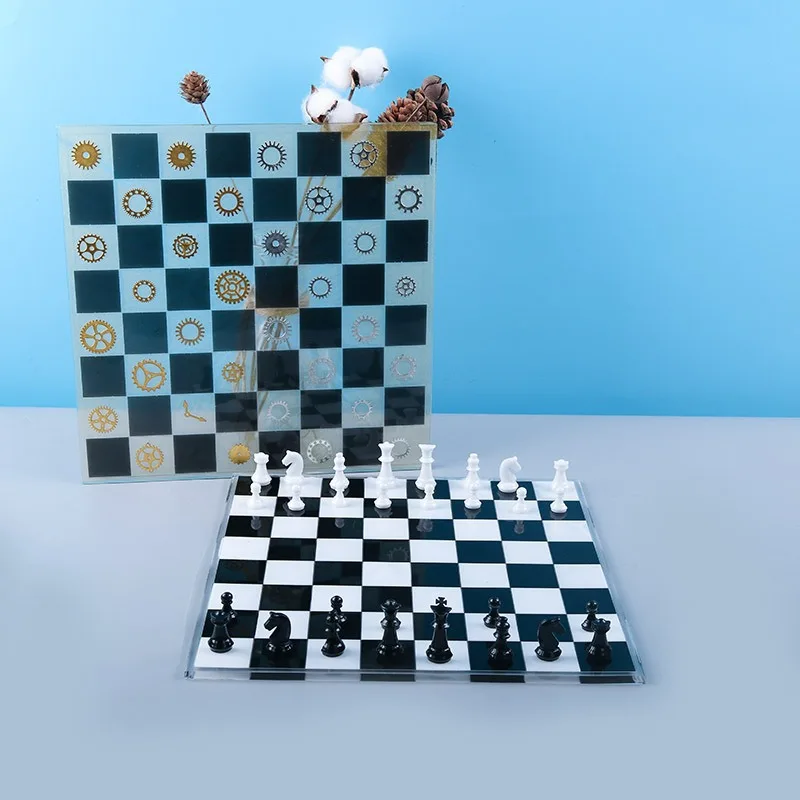 ชุดหมากรุกนานาชาติอีพ็อกซี่เรซินแม่พิมพ์ DIY หมากรุก Checkerboard กระจกซิลิโคนแม่พิมพ์เครื่องมือตกแต่งบ้าน Storage