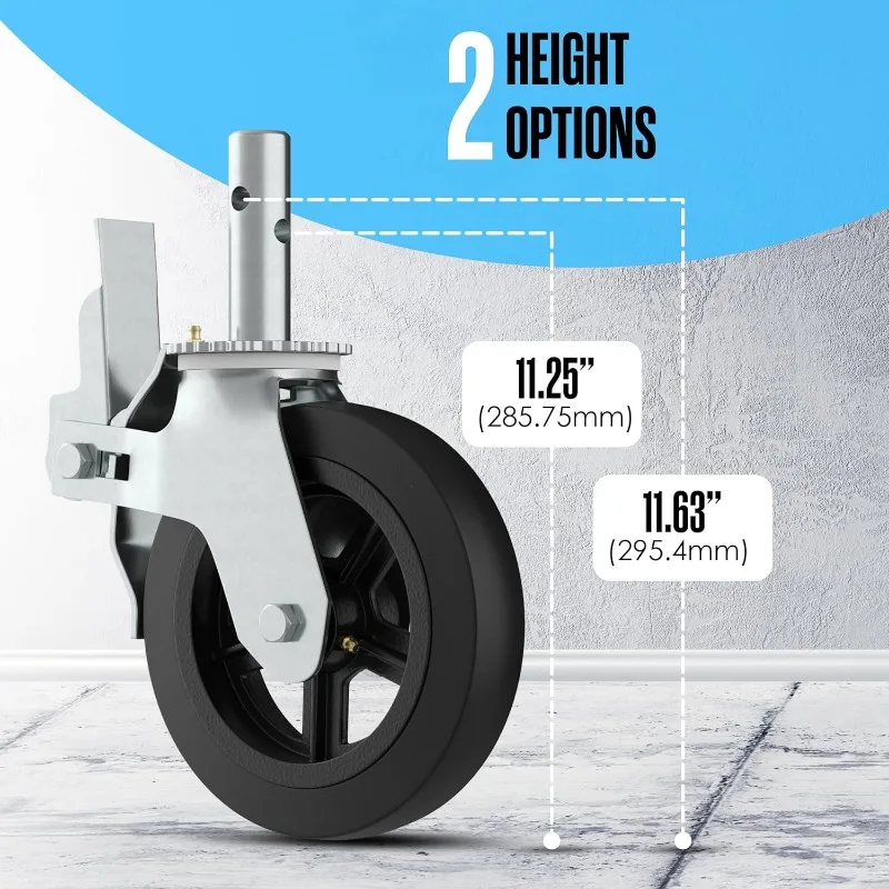 Scaffolding Wheels, Scaffold Wheels, 8 Inch, 4400 LB. Capacity, Set of 4, Double Locking Brakes, Grease Fittings, Swivel