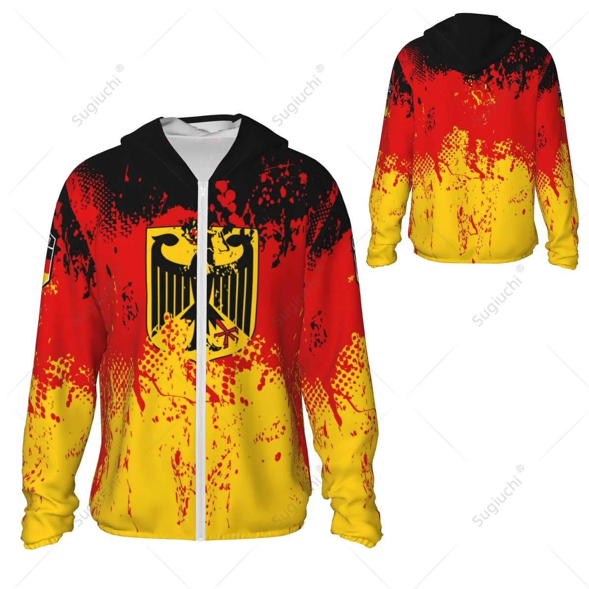 Deutschland Flagge Sonnenschutz Hoodie Sonnenschutz Kleidung Angeln Radfahren Laufen Schnell trocknend Langarm mit Reißverschluss Polyester