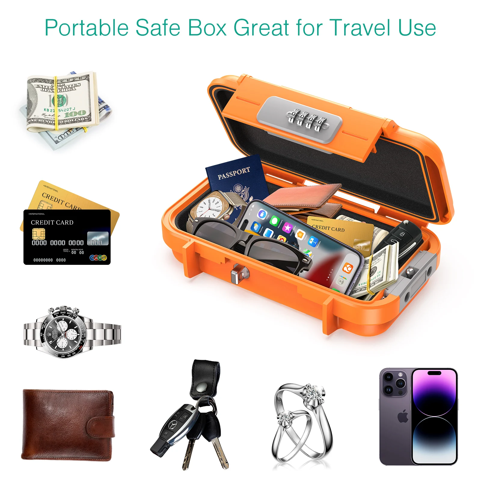 ORIA Portable Safe Box Combination Security Case Lock Box with Code Travel Safe Box Outdoor Sports Security Storage Key Box