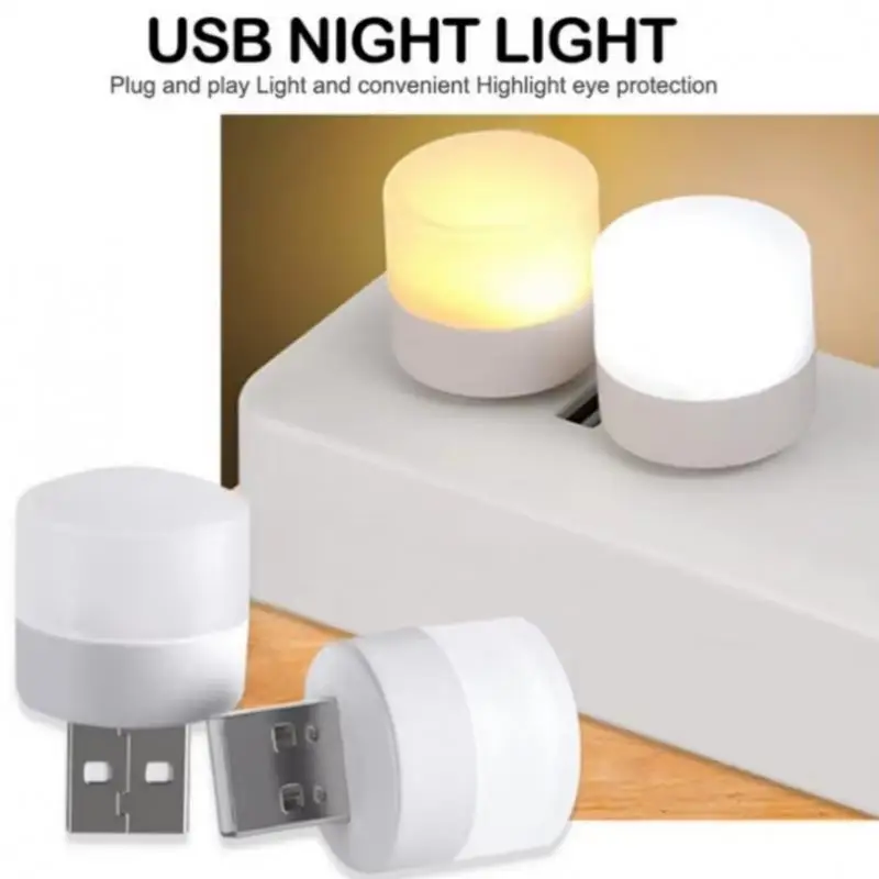 Luces de libro USB, luz nocturna USB, Mini luz LED nocturna, lámpara con enchufe USB, Banco de energía, carga, protección ocular de lectura redonda pequeña