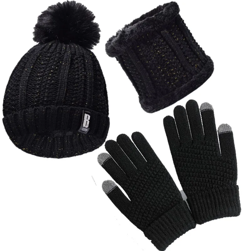 Bufanda de 3 piezas, guantes, conjunto de tres piezas cálido y resistente al viento para otoño e invierno, bufanda cálida y esponjosa, sombrero de colores mezclados