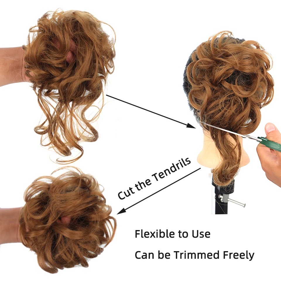 LUPU Tóc Tổng Hợp Bun Chignon Lộn Xộn Xoăn Tóc Thun Scrunchy Giả Tóc Miếng Cho Nữ Kẹp Tóc Nâu Đen