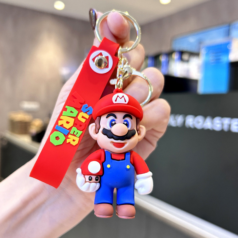 2024 New Creative Cartoon Drop Glue Super Mario Key Chain Cute Action Figure Mario Backpack Car Chain