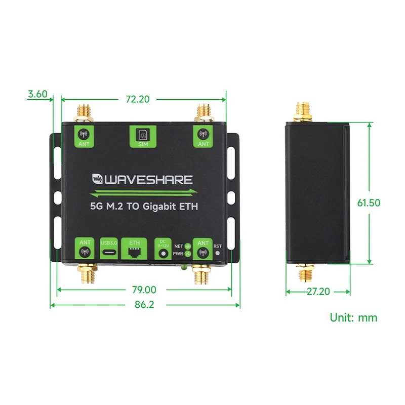 Convertidor Ethernet 5G M.2 a Gigabit, caja de aleación de aluminio con RM520N-GL, 5G M.2 a USB3.1, SIM8262E-M2