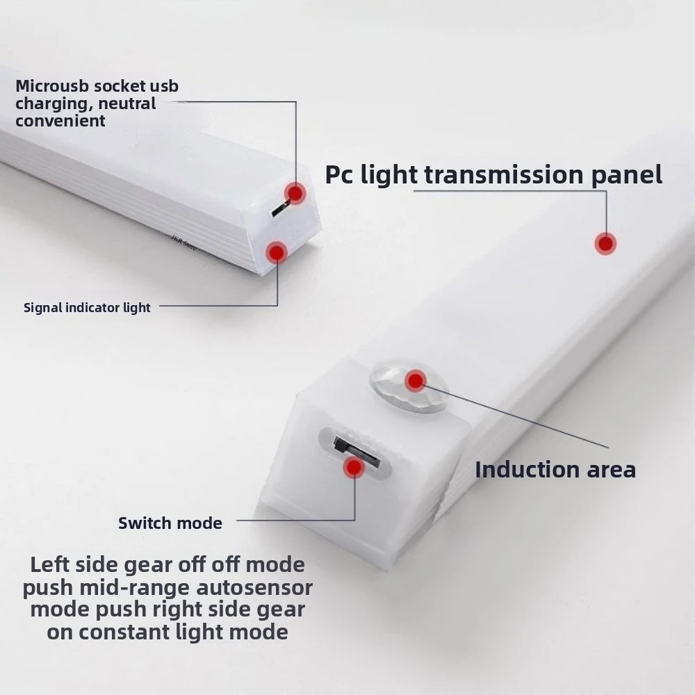 Sensore di movimento a LED Luce di striscia Sensore wireless Luce notturna Ricaricabile tramite USB Lampada da parete Lampada da cucina e contenitore