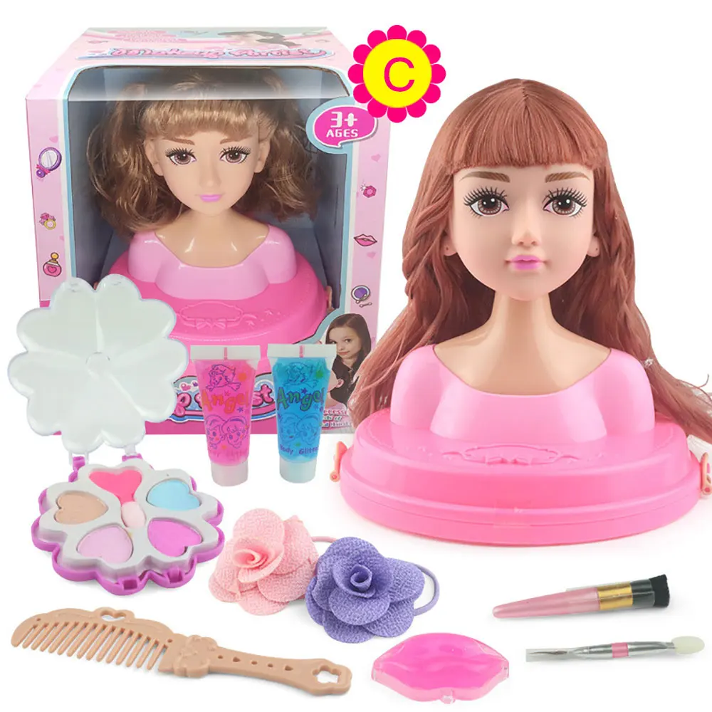 Cabeza de peinado para muñecas, peine de maquillaje, juguete para el cabello, juego de simulación, vestido de princesa, juguetes para niñas pequeñas, aprendizaje de maquillaje