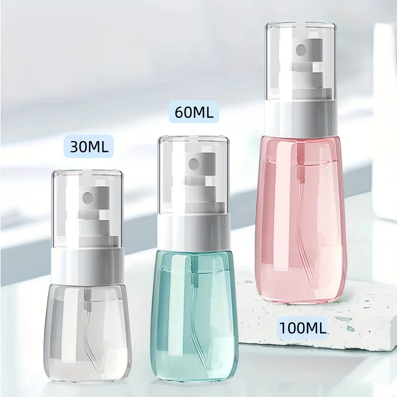 Paquete de 2 botellas de Spray recargables, atomizador de Alcohol de 1oz/30ml, Mini contenedores de líquidos de niebla fina para el cuidado de la piel, accesorios de viaje de maquillaje