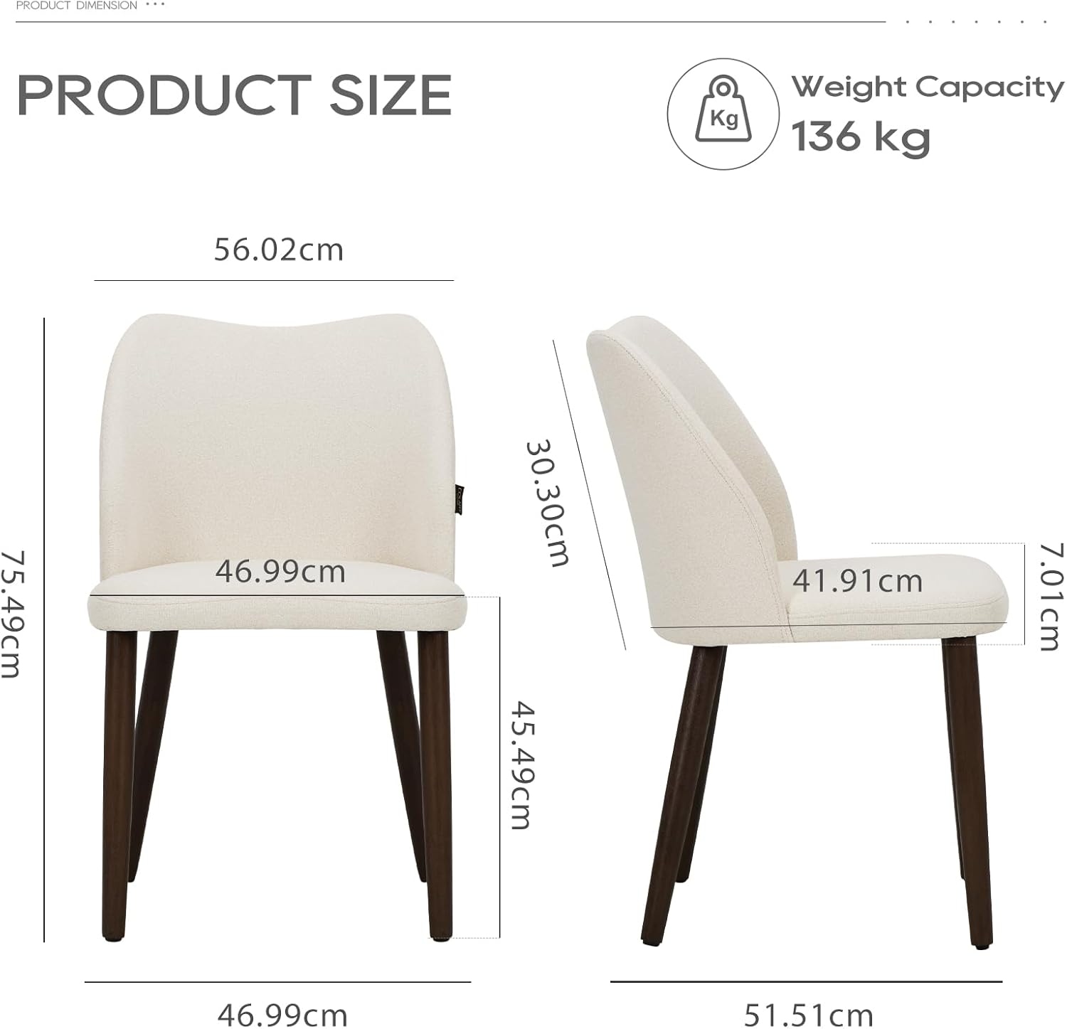 Upholstered Dining Chairs Set of 4, Modern Fabric Dining Room Kitchen Side Chair with Padded Seat and Wood Legs for Resta