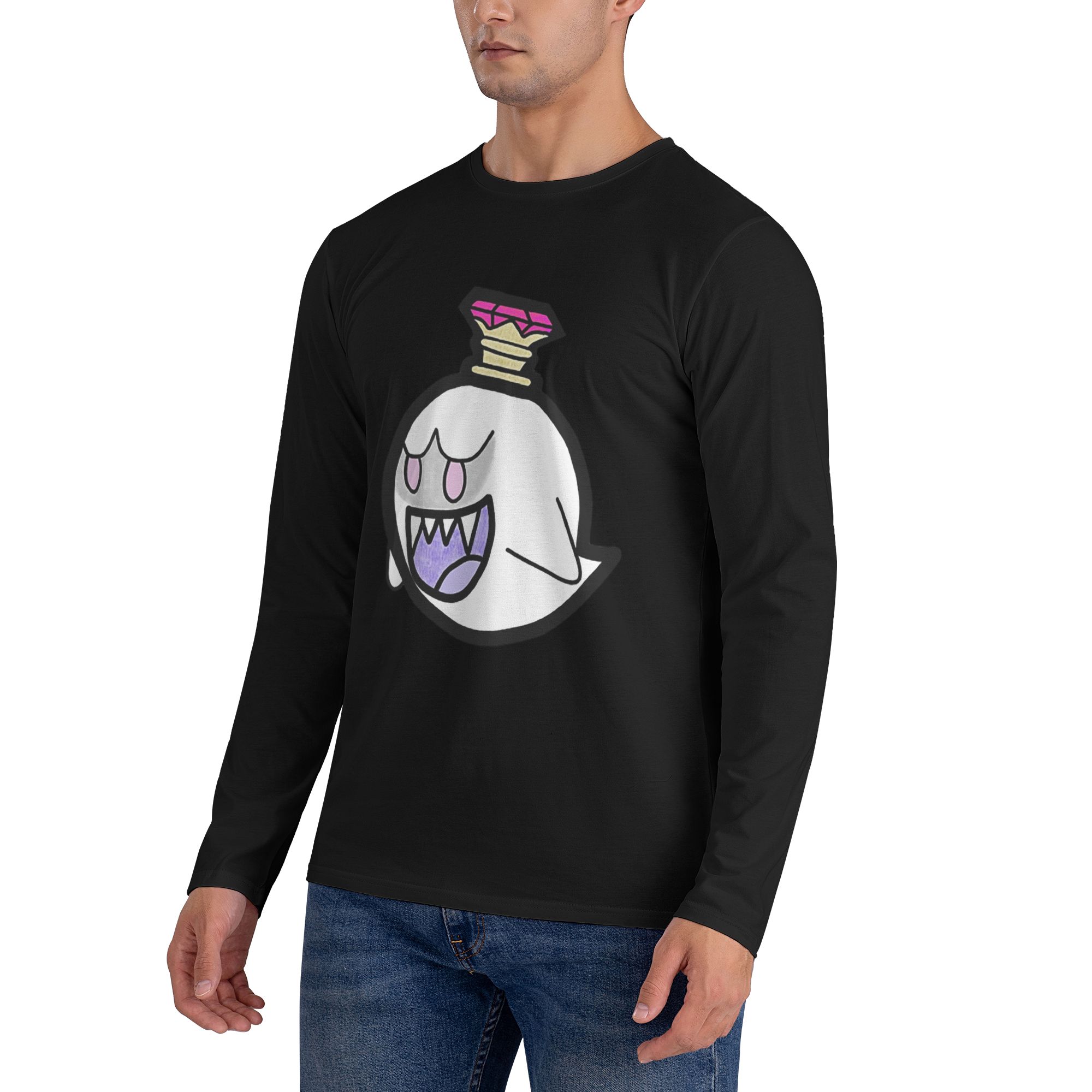 king boo Kaos Lengan Panjang Pria Kaos Kasual Leher Bulat Atasan Pria Musim Semi dan Musim Gugur