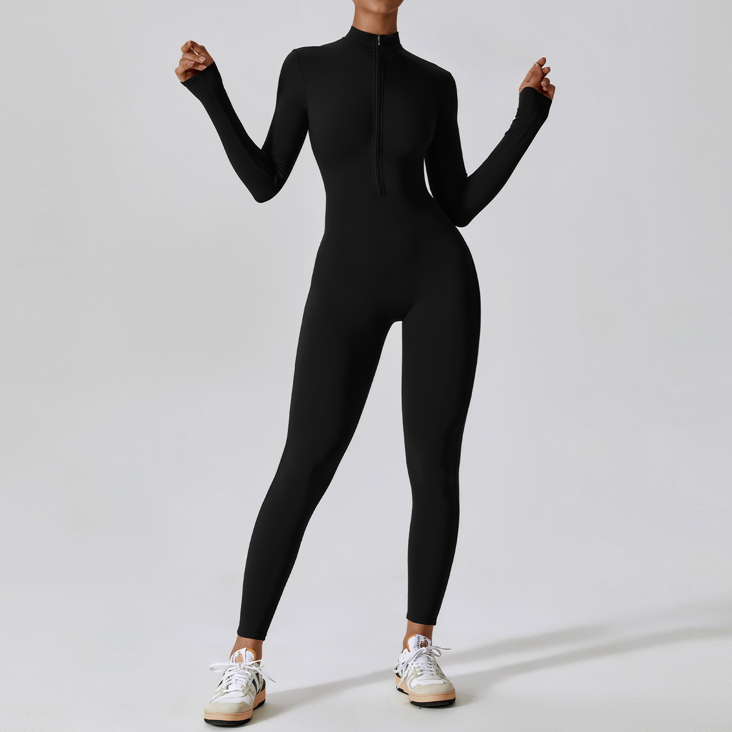 Traje de baño de Yoga de manga larga para mujer, ropa deportiva para gimnasio, monos con cremallera, entrenamiento, Fitness de alta intensidad, prenda ajustada de una pieza