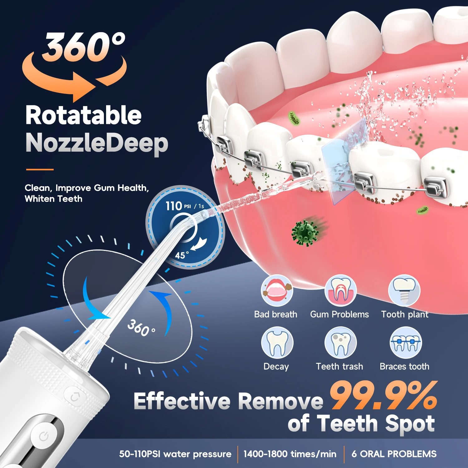 Mornwell 5032 Miệng Irrigator Nha Khoa Làm Trắng Răng Đồ Gia Dụng Sonic Nước Flosser 270ML Bình Răng Bụi Nha Khoa Nước