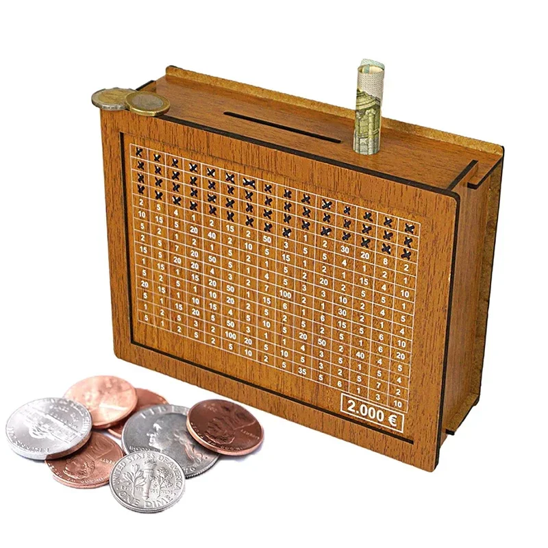 Hucha de madera de 1000/2000/3000/5000/10000 euros con hucha reutilizable con portería de ahorro y cajas de números 1