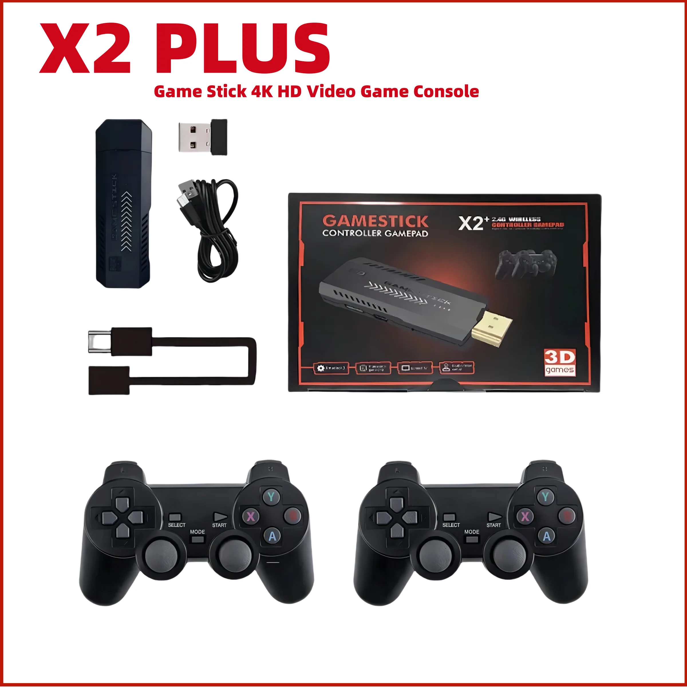 2025 X2 Plus Game Stick 4K HD Video Game Console 2.4G Double Wireless Controller Game Stick For N64/PSP/PS1/GBA
