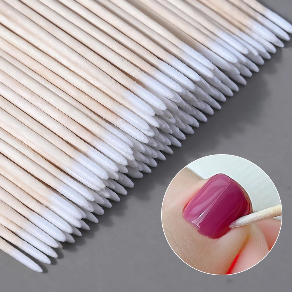 100/200/300/500 PCS ผ้าฝ้าย Swab ไม้ Handle ขนาดเล็ก Pointed TIP สําหรับ Eyebrow TATTOO Beauty Make-up เล็บไม้ Sticks 10 ซม.