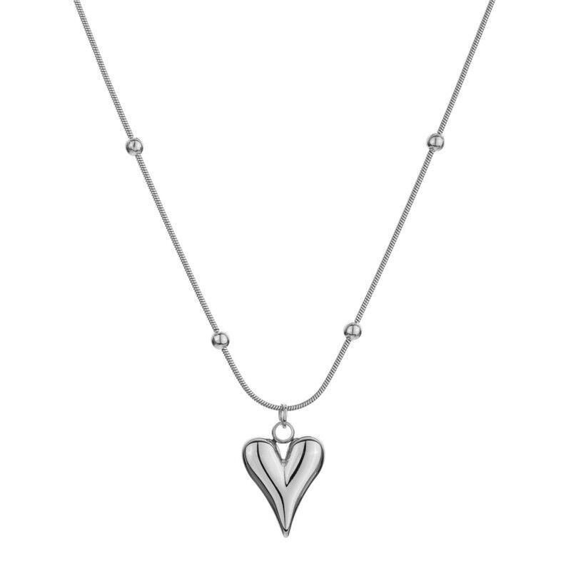 Colar de corrente com pingente de coração para mulheres, tendência elegante, gargantilha de pescoço para meninas, joias, presentes à prova d'água